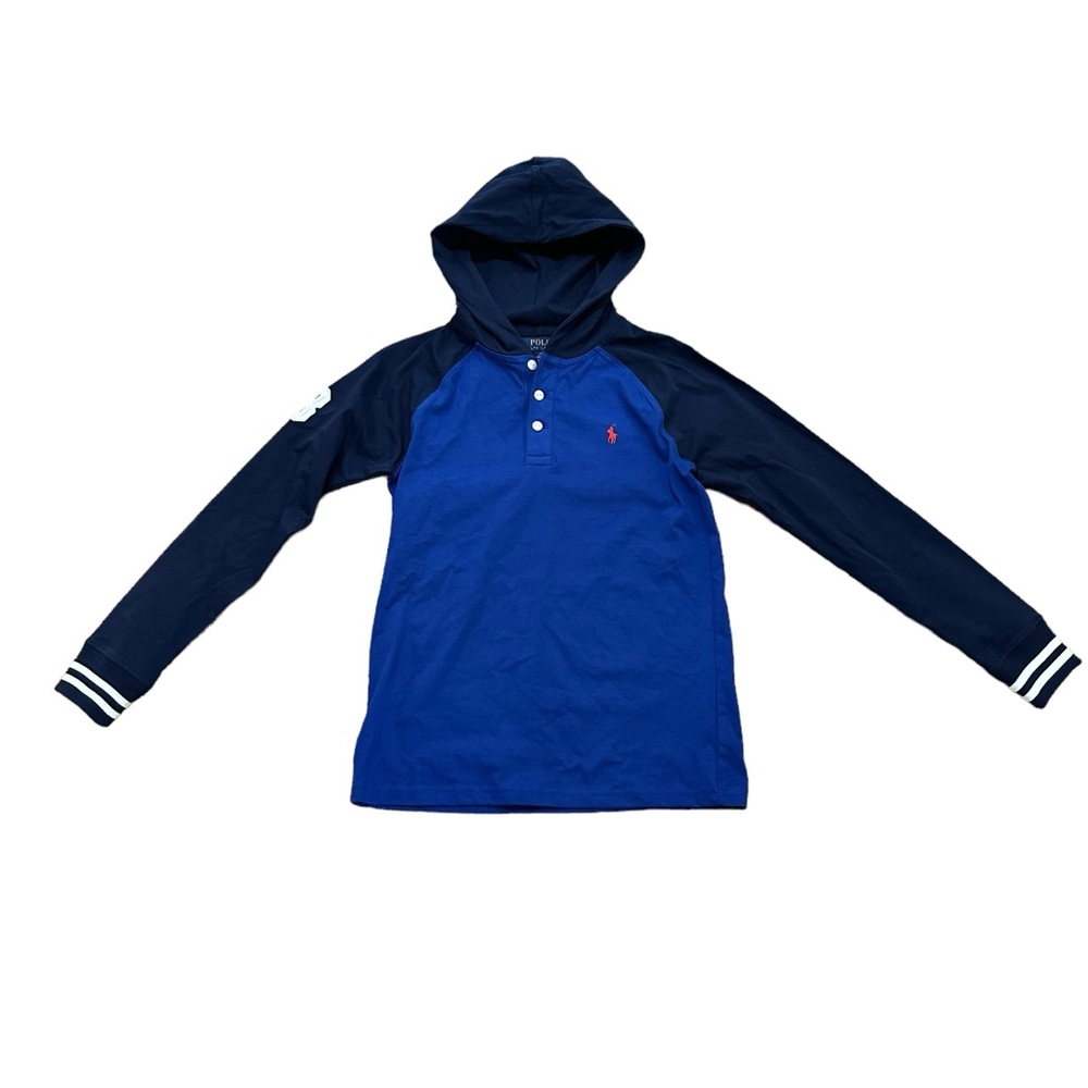 Polo Ralph Lauren Boys Boys Navy/Royal Blue Hoodie T-Shirt; Size Large, 14-16
